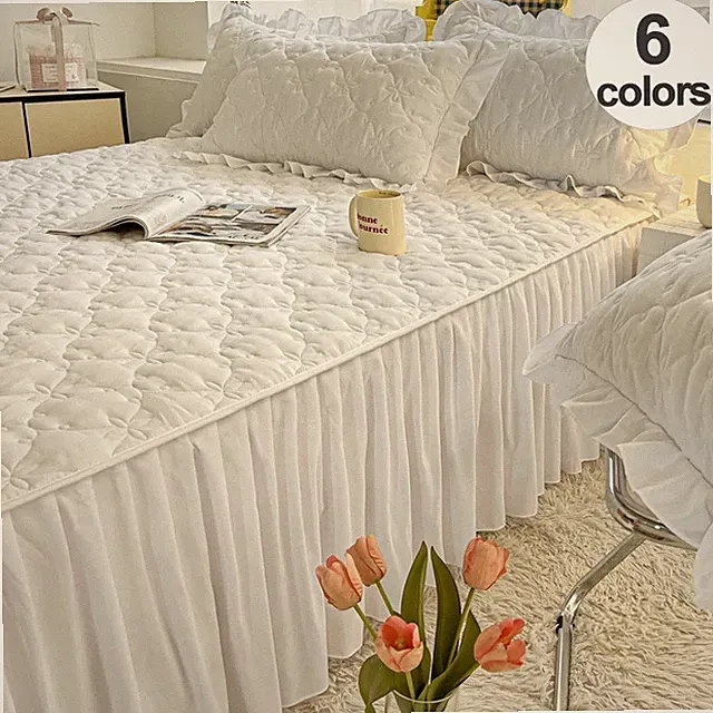1PC Quilted Bed Skirt Mattress Protector Bedspread Cover NO Pillowcase