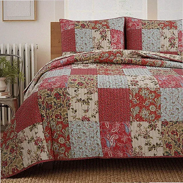 Adeline Patchwork Reversible Cotton Quilt Set, Bedspread, Coverlet