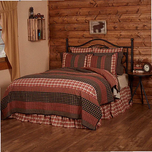 Beckham Rustic Brick Khaki Patchwork Cotton Country Cabin Quilted Bed Collection