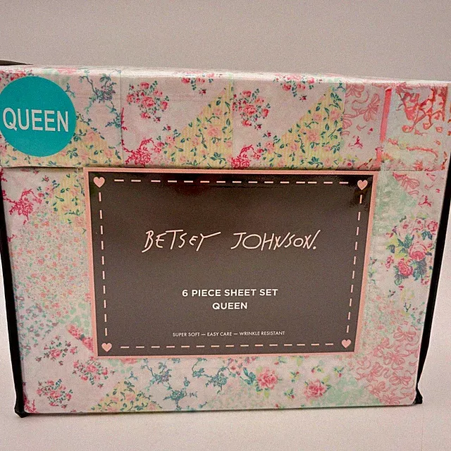 Betsey Johnson Queen Sheet Set 6 Piece Mermaid Patchwork Blue Floral