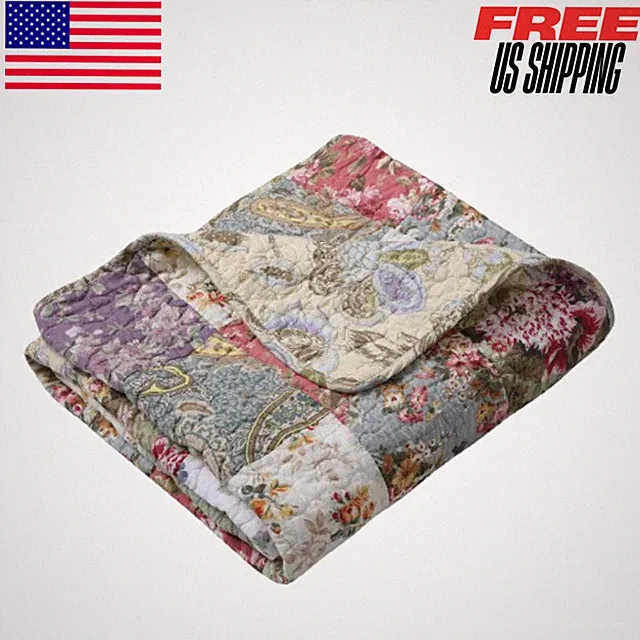 Blooming Prairie Quilted Patchwork Throw 100% Cotton