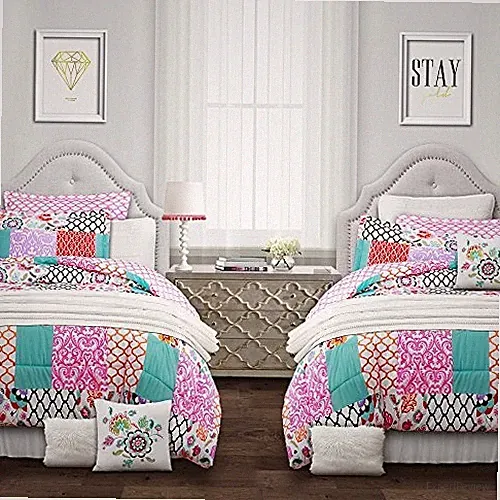 Brookdale Comforter - Colorful Patchwork Pattern Reversible 5 Piece Full/Queen