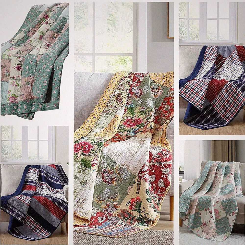 Chezmoi Collection Pre-Washed 100% Cotton Real Quilted Patchwork Throw Blanket