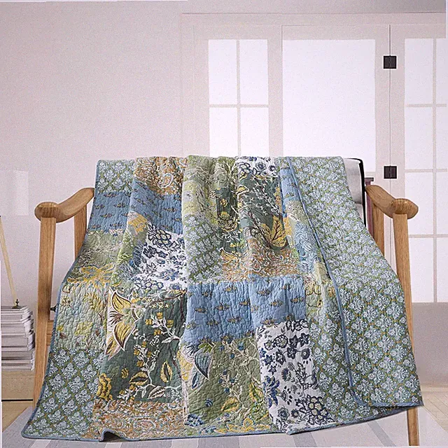 Cotton Quilted Throw Blanket for Bed Couch Sofa, Reversible Matelasse Blanket wi
