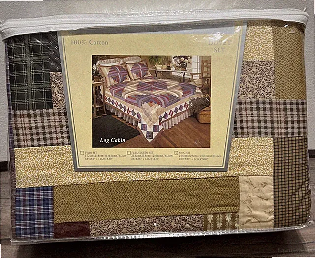 Country Estate King Duvet Set 2 Shams 100% Cotton Patchwork Log Cabin Quilted