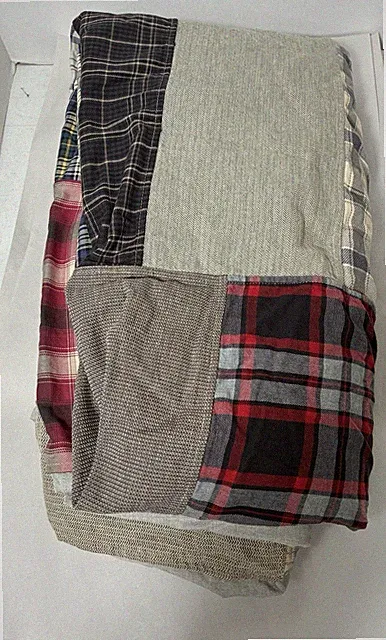 Eddie Bauer Patchwork Duvet Cover Size Full Gray & Red 100% Cotton Button Close