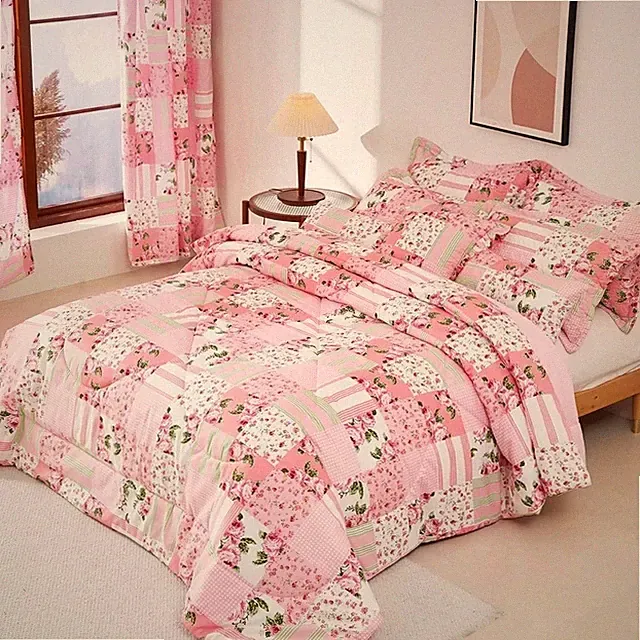 Floral Comforter Queen Size Patchwork Microfiber Comforter Set All Season 88x88"