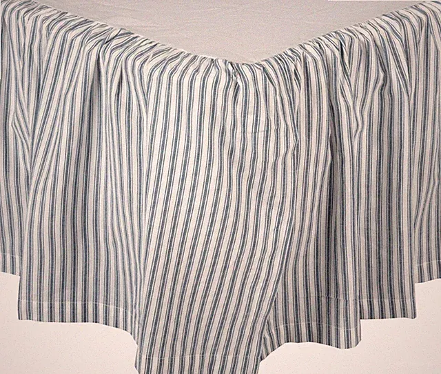 Gathered Queen Bed Skirt Denim Blue Ticking Stripe Farmhouse Style Sawyer Mill