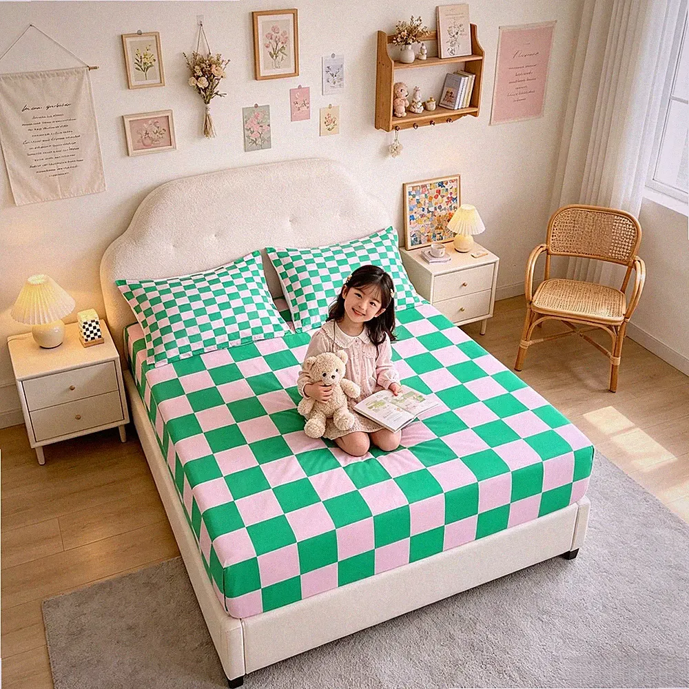 Geometric Plaids Patchwork Fitted Queen Size,Abstract Grids Checkerboard Boys...