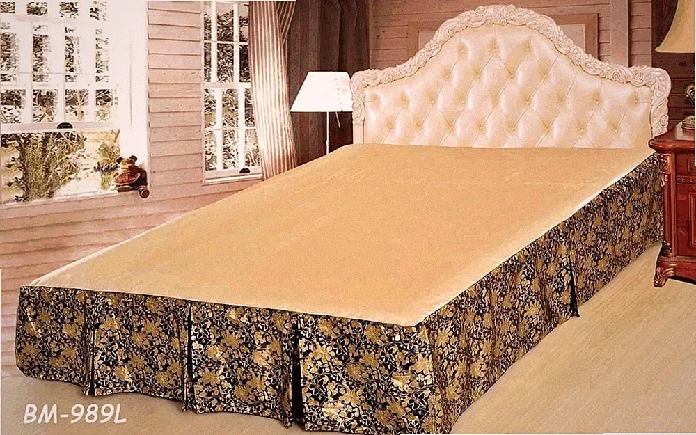 Gold Black Abstract Floral Blooming Modern New Fashion Style Roses Bed Skirt