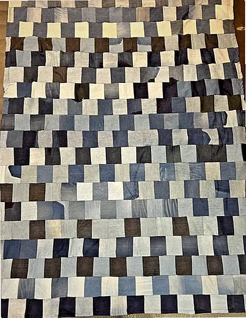 👖👖 Handmade 4" X 3.5" Squares Denim Blue Jean Patchwork Quilt Blanket 78"x60"B