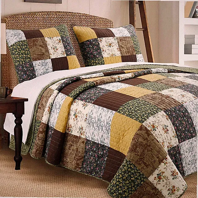 Huitt Country Real Patchwork 100%Cotton 3-Piece Quilt Set, Bedspread, Coverlet