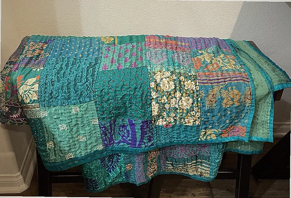 Indian Patchwork Kantha Quilt Ethnic King Bedspread Bohemian Blanket Bedding