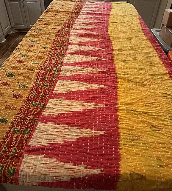 Kantha Quilt Throw Handmade Reversible Cotton Blanket Boho Patchwork
