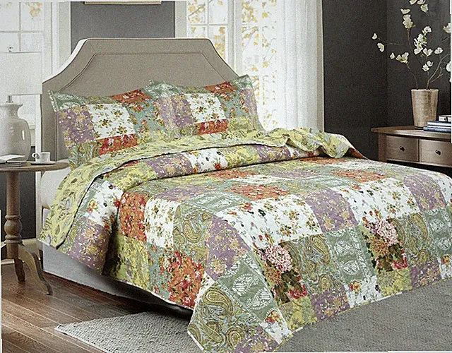 Legacy Decor 3 PCS Paisley Stitched Reversible Lightweight Bedspread
