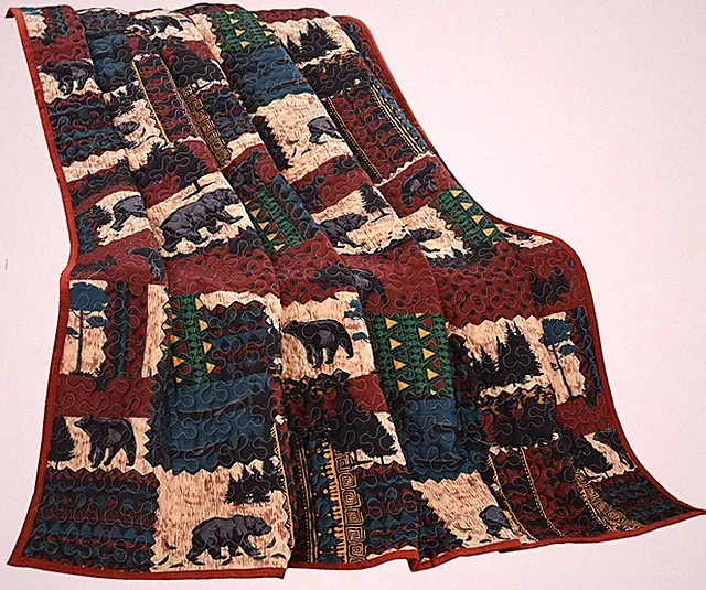 LL Home Patchwork Bear Quilt Decorative Throw Blanket, (60"x50")