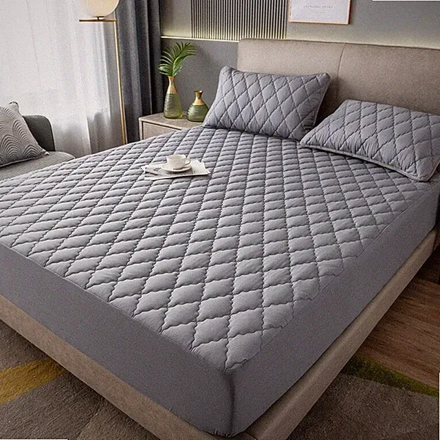 Mattress Protector Thickened Cotton Fitted Sheet Anti-slip Bedspread Solid Color