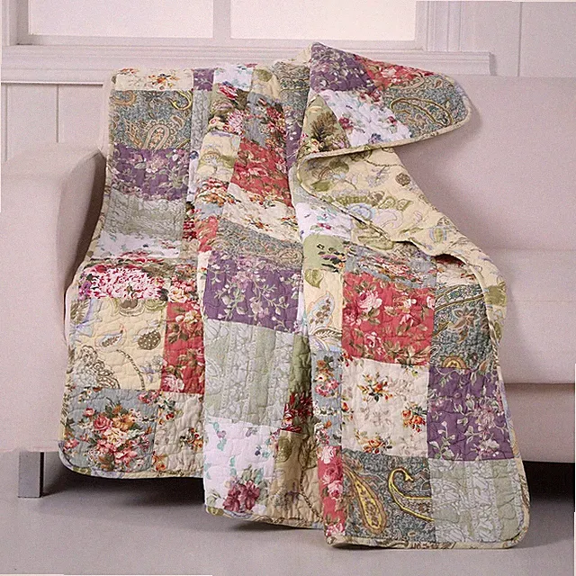 Multicolor Cotton Patchwork Quilted Blanket Soft, Reversible Blanket