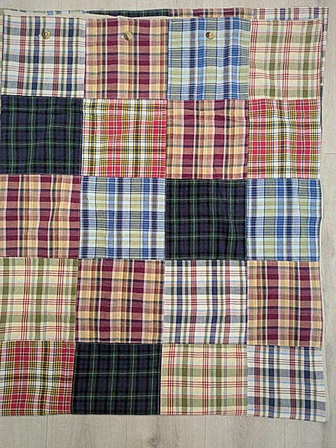 Nautica Madras Plaid Twin Duvet Cover Patchwork Blue Green Cotton Vintage Retro