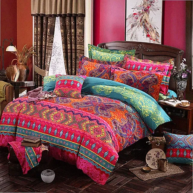 Omelas Bohemian Queen Duvet Cover Set Colorful Boho Floral Bedding Super Soft...