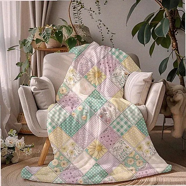 Pastel Patchwork Quilt Pattern Blanket Soft Cozy Throw