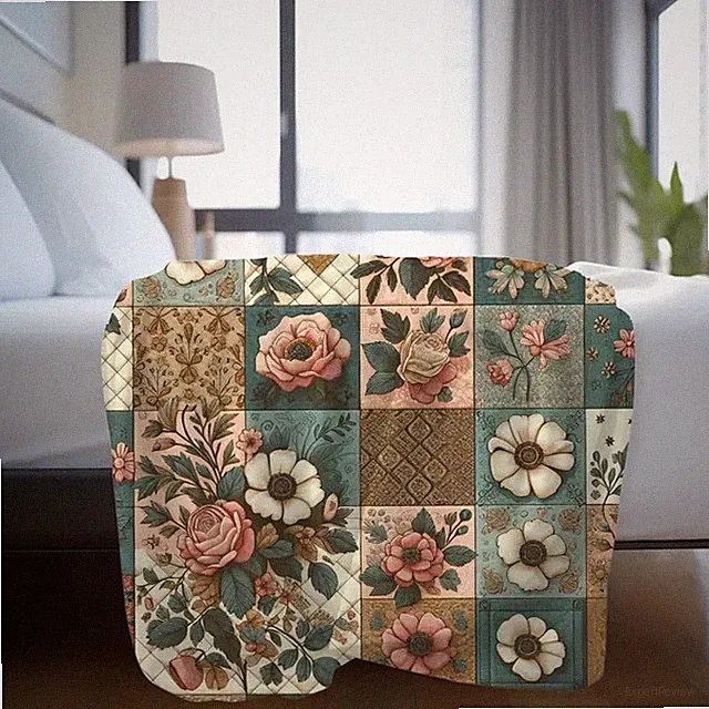 Patchwork Floral Throw Blanket Cozy Vintage Decor