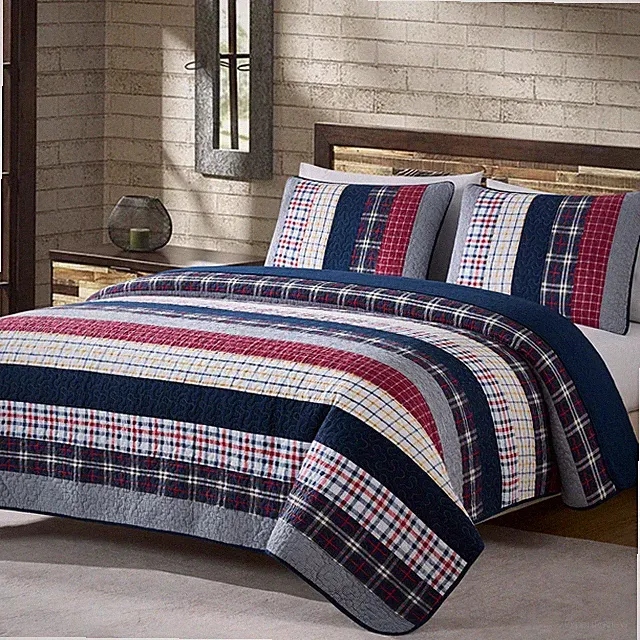 Pre-Washed Cotton Patchwork Quilt Set Plaid Bedspread Coverlet Set