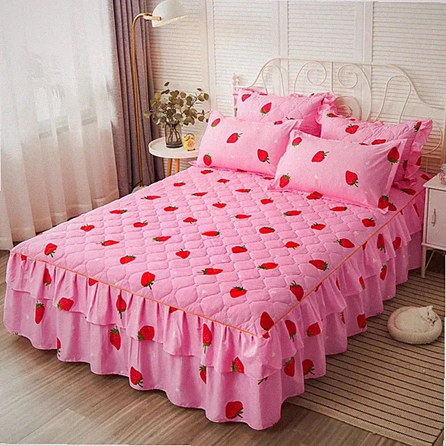 Quilted Bed Skirt Bedspread Printed Mattress Covers Protector (No Pillowcase)