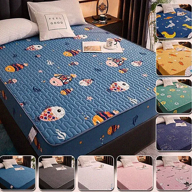 Quilted Mattress Protector Fitted Cover Single Double King Luxury Deep Bedspread
