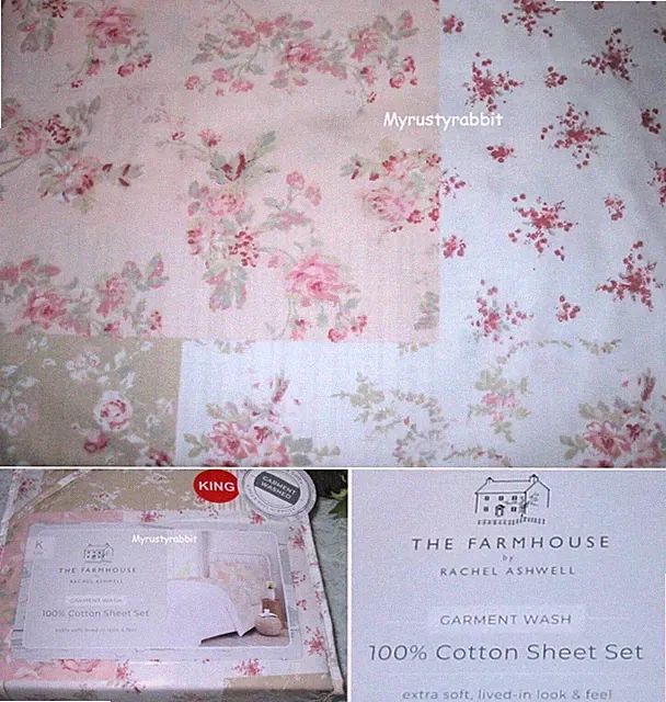 Rachel Ashwell KING Sheet 4 pc Patchwork Floral & Stripes 100% Cotton ~ NEW