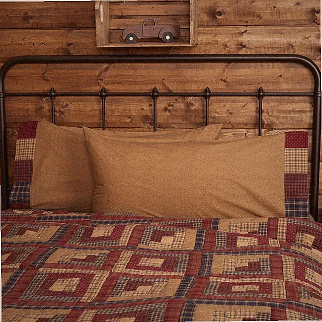 Rustic King Pillow Case Set of 2 Tan Patchwork Cotton / Bedroom Decor VHC Brands