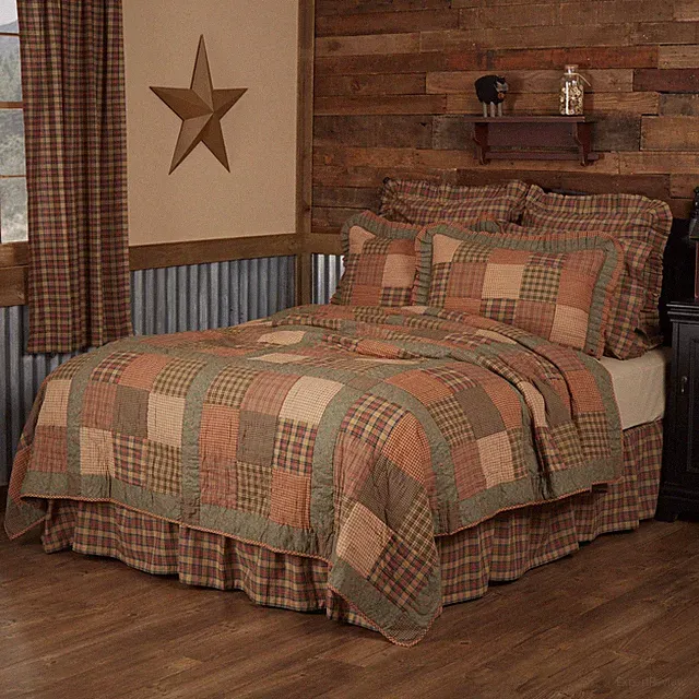 Rustic King Quilt Green Patchwork Crosswoods Cotton Bedroom Decor VHC Brands