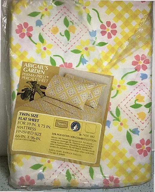 SEARS ABIGAIL'S GARDEN YELLOW PATCHWORK PRINT TWIN FLAT SHEET 66X96 NEW