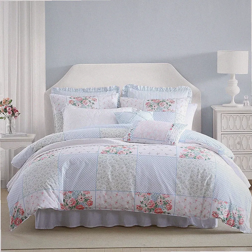 Super Soft Duvet Set with Shams & Bonus Pillow Covers, Hope Patchwork Blue