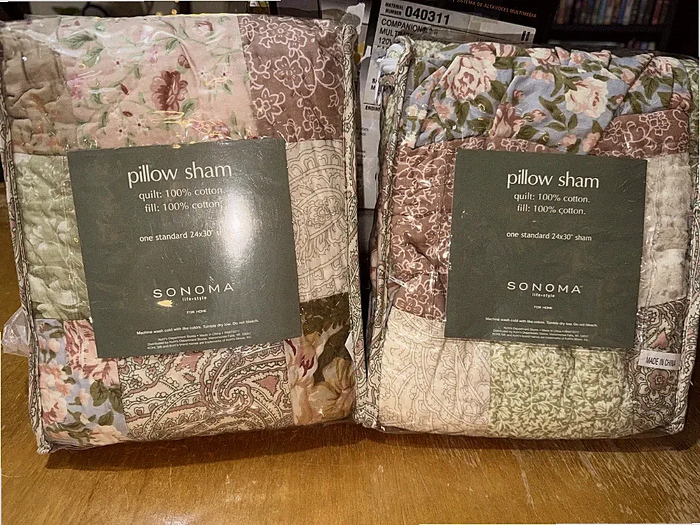 Two Standard Quilted Pillow Shams 24x 30” Patchwork
