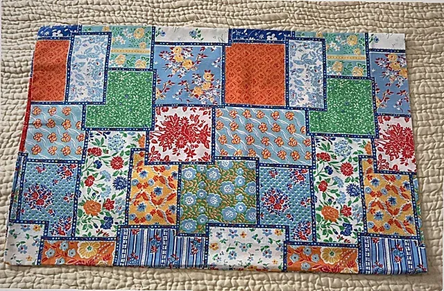 Vintage Cannon Patchwork Print Pillowcase Standard 20x28 USA Cottage