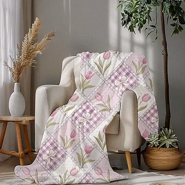 Vintage Floral Patchwork Throw Blanket Cozy Cottage Decor