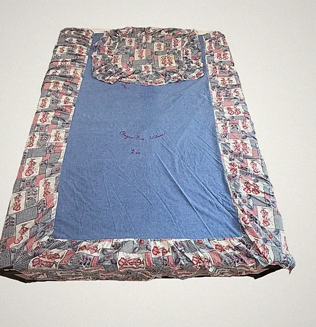 Vintage Holly Hobbie Bed Skirt Twin + Sham Blue Patchwork Cottage