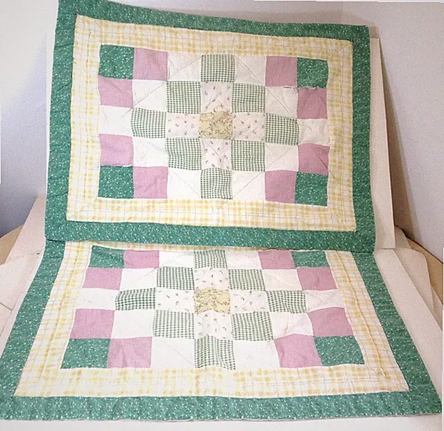 Vintage Quilted Patchwork Country Style Pillow Case Sham 27 X 22" - Set Of 2