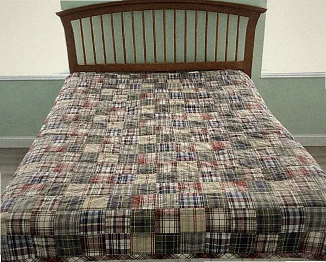 Vintage Woolrich Quilt Coverlet Red Patchwork Madras Plaid Cabin Lodge 84 x 62
