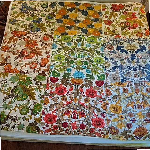 VTG Retro Patchwork Blanket -made from upholstery samples- Double-Sided Boho