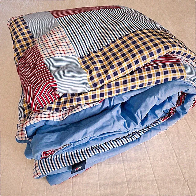 Vtg Tommy Hilfiger Madras Patchwork Comforter Full Size Double Primary Colors