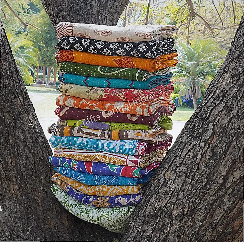 Wholesale Vintage Kantha Blanket Bedspread Indian Handmade Quilt Throw Cotton